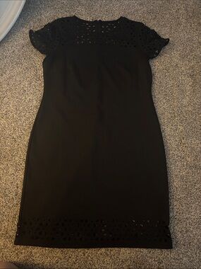 mark. Black Midi Dress with Laser-Cut Yoke and Hem Detail